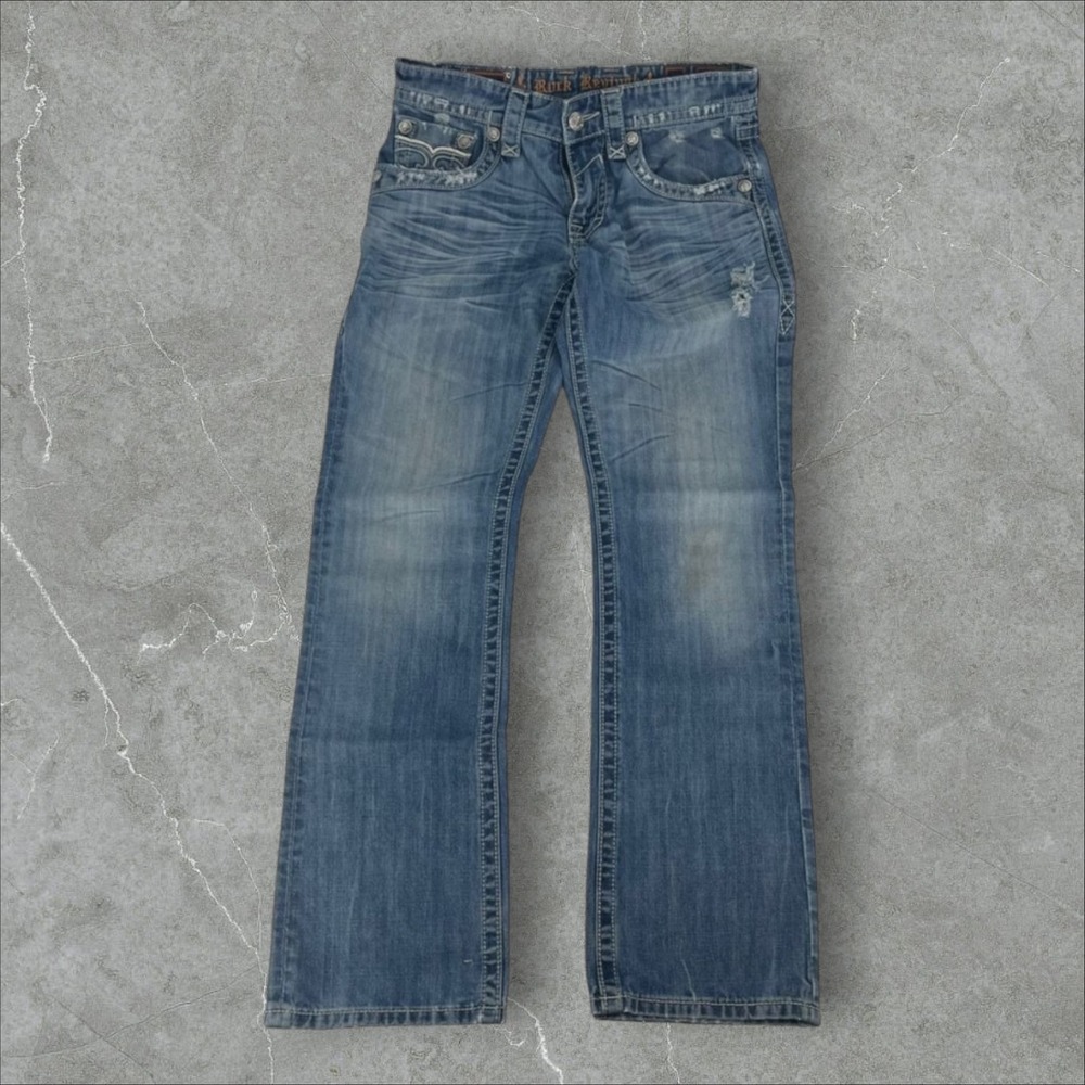 Rock Revival Jeans Men 32x33 Blue Y2K Curtis Straight Grunge Embroidered Casual